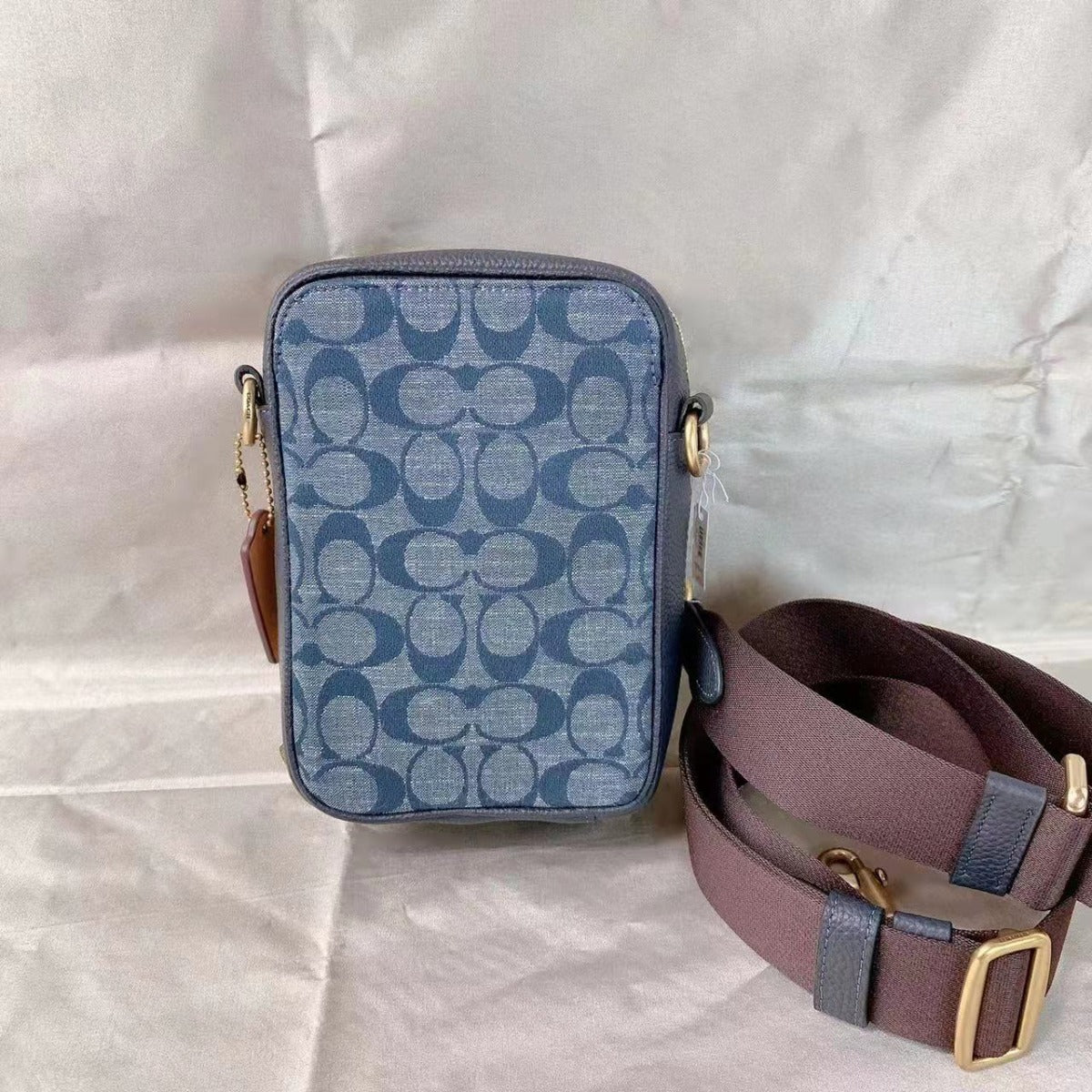 Coach C8235 Stanton Crossbody In Signature Chambray In Brass/DENIM MULTI Coach C8235 Stanton Crossbody In Signature Chambray In Brass/DENIM MULTI